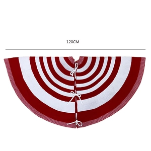 Red and white striped knit Christmas tree skirt with ribbon ties, 120cm diameter