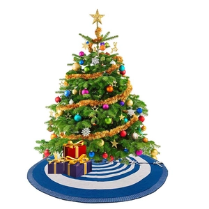 Blue and white striped knitted Christmas tree skirt with decorative gift box set