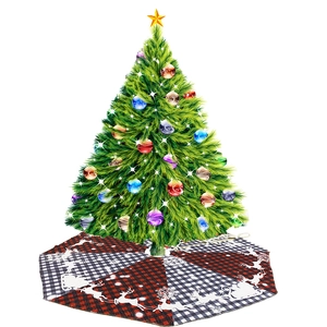 Buffalo Plaid Christmas Tree Skirt Red Black White Reindeer Sleigh Snowflake Print Machine Woven Fabric Xmas Decoration