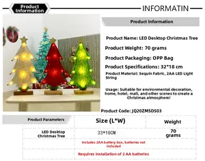 Detailed view of LED lighted Christmas trees in red, white, and green with star tops