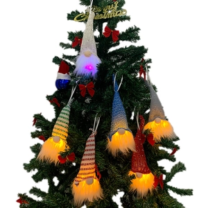 LED lighted Christmas gnome ornaments set with knitted hats for holiday tree decoration
