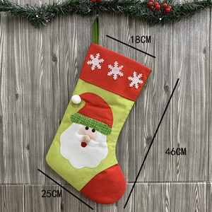 Detailed view of handmade Santa Claus Christmas stocking with size markers 46x25cm