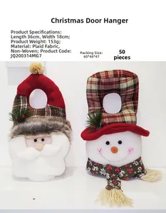 Détails du crochet de porte de Noël 36x18cm avec motifs Père Noël et bonhomme de neige