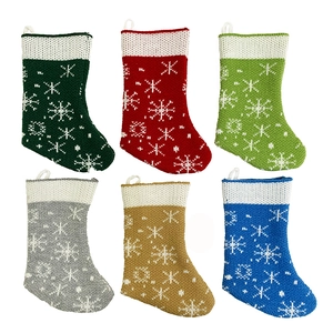 Set of 6 knitted Christmas stockings with snowflake patterns and hanging loops