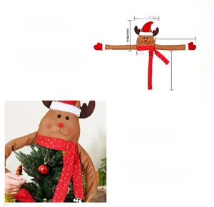 Detailed plush reindeer Christmas tree topper decoration with scarf and hat size guide
