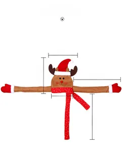 Detailed plush reindeer Christmas decoration with dimension labels for tree topper use