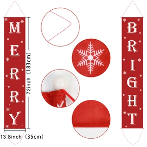 Detail view of 72-inch red Merry Bright Christmas banners showing fabric texture and size