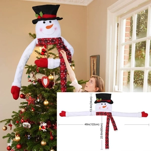 Detailed dimensions of plush snowman Christmas tree topper with red scarf and black hat