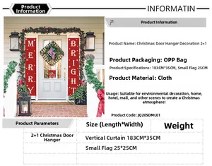 Detailed view of red Merry and Bright fabric Christmas porch signs with dimensions