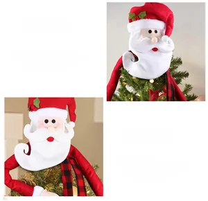 Detailed plush Santa Claus Christmas tree topper decoration with red hat and holly berry detail