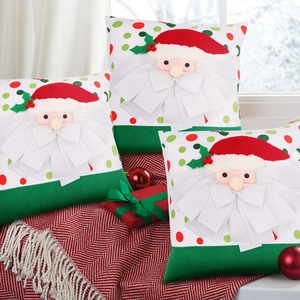 3D Santa Claus Christmas throw pillow cover with handmade appliqué on textured fabric