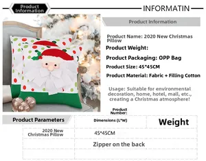 Detail of 45x45cm Christmas Santa pillow with fabric cotton filling and back zipper