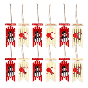 Detail of 12pcs wooden Christmas sleigh ornaments with Santa and Snowman patterns