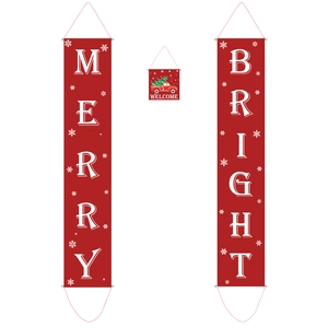 Three-piece red Christmas banners featuring Merry Bright Welcome and truck print