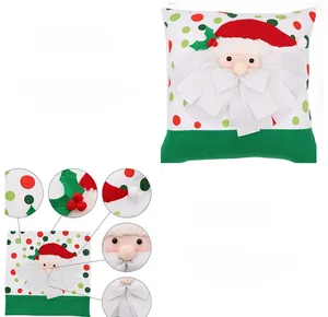 Detailed view of 3D Santa Claus applique and plush beard on festive Christmas pillow case