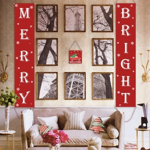 Red Merry Bright Christmas banner set with truck welcome sign on a neutral wall