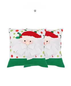 Detail of 3D Santa Claus applique and plush textures on white Christmas pillowcase