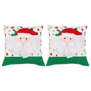 Detail of 3D Santa Claus handmade embroidery and festive dots on Christmas pillow covers
