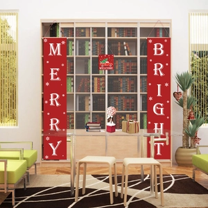 Three-piece red Christmas banner set with Merry Bright and Welcome slogans for home door decor