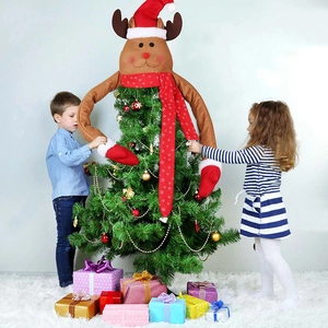 Christmas Tree Topper Reindeer Hugger Large Plush Reindeer Decoration With Long Bendable Arms Snowflakes Scarf Holiday Home Party Decor