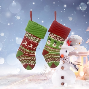 Chaussette de Noël en Tricot Motif Bonhomme de Neige Renne Sac Cadeau Décoration de Cheminée Tricot Acrylique Décor de Vacances