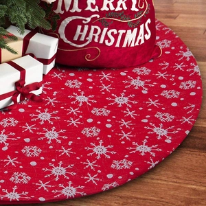 Red Snowflake Christmas Tree Skirt Large Polyester Fabric Tree Skirt With Velcro For Christmas Tree Holiday Decoration