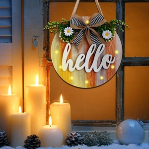 Wooden Welcome Hello Sign For Front Door With LED Lights Interchangeable Letters Easter Spring Farmhouse Wreath Decor