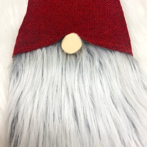 Christmas plush gnome decoration with red burlap hat and white faux fur beard