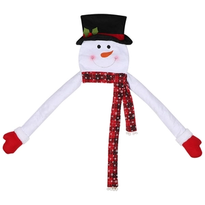 Christmas snowman tree topper with black hat, red scarf, and long poseable arms decoration