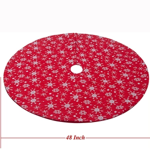 48 inch red Christmas tree skirt with white snowflake patterns for holiday home decor