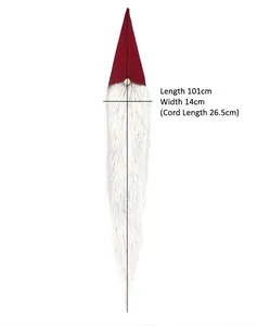 Christmas plush gnome wall hanging decoration with long white beard and red hat, 101cm length