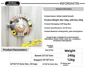 Easter rabbit wreath detail showing natural wood chips with sunflower and bow decorations