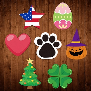 Set of 7 interchangeable holiday wood sign inserts for Easter, Christmas, and Pet themes