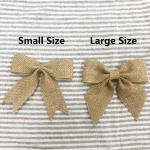 Natural burlap Christmas bows in small and large sizes for rustic tree decoration
