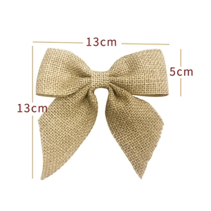 Detailed view of handmade burlap Christmas bow with dimensions showing 13cm width and 5cm height