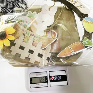 Detailed view of Happy Easter wreath with bunny and sunflower showing product net weight