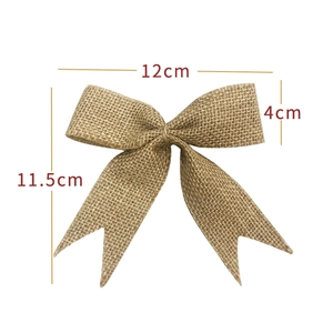 Handmade burlap Christmas bow ornament for holiday trees, 12cm width natural jute decor