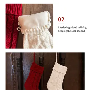 Knitted Christmas stockings in red and white colors with shape-retaining lining