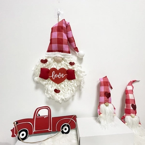 Valentine Gnome Pendant Wall Hanging Red Pink Plaid Plush Heart Love Ornament For Home Store Party Wedding Decoration