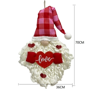 Valentine's gnome wall hanging decoration with love heart and size dimensions 70cm x 36cm
