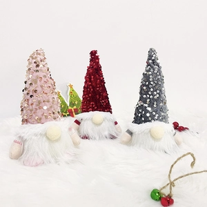 Dreiteiliges Weihnachtsgnom-Set mit Paillettenmützen und weißen Bärten für die Dekoration