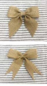 Macro detail of handmade jute burlap bows showing natural fiber texture for Christmas decor