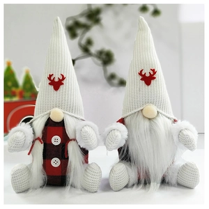 Christmas gnome plush dolls set with red and black plaid pattern and elk antler knit hats