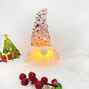 Leuchtende rosa Pailletten Weihnachtsgnom Dekoration mit LED Licht und Plüschbart