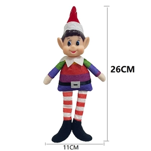 Rainbow striped Christmas elf doll ornament with red hat measures 26cm in height