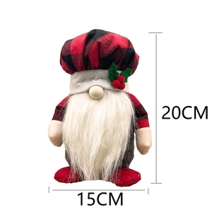 Gnomo di Natale in peluche con cappello a quadri rossi, altezza 20 cm e larghezza 15 cm