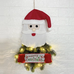LED Light Up Christmas Hanging Decoration Santa Snowman Nutcracker Plush Fabric Ornament Wall Door Decor For Xmas Holiday Party