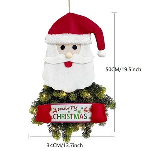 50cm Santa Claus Christmas wreath with LED lights, pine needles and Merry Christmas sign