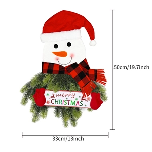 50cm Lighted Christmas snowman wreath with merry Christmas sign for front door decor