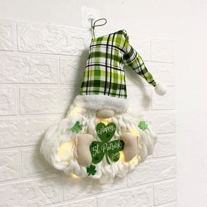 Lighted St. Patrick's Day gnome wall hanging with clover and Happy St. Patrick's Day sign